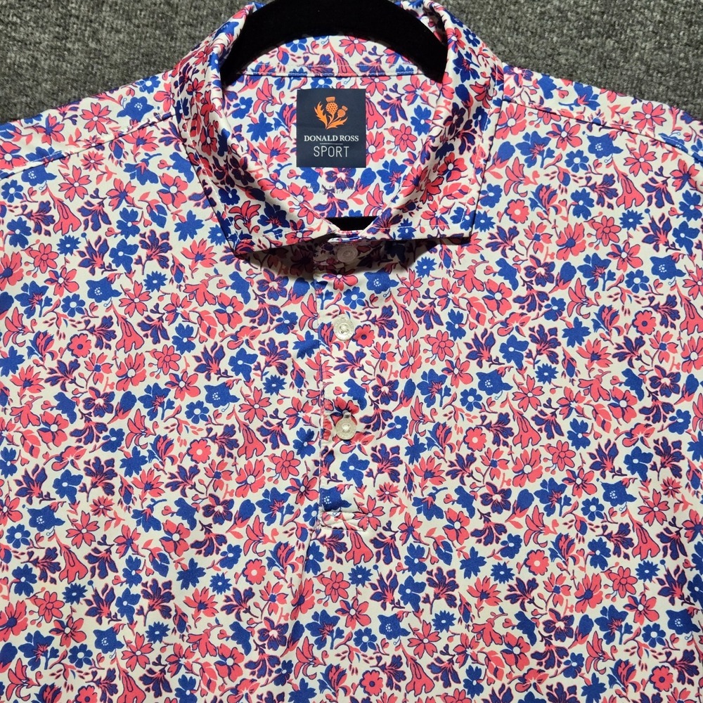 Donald Ross Sport Golf Polo Sport Fit Floral Pink & Blue XL Performance Stretch